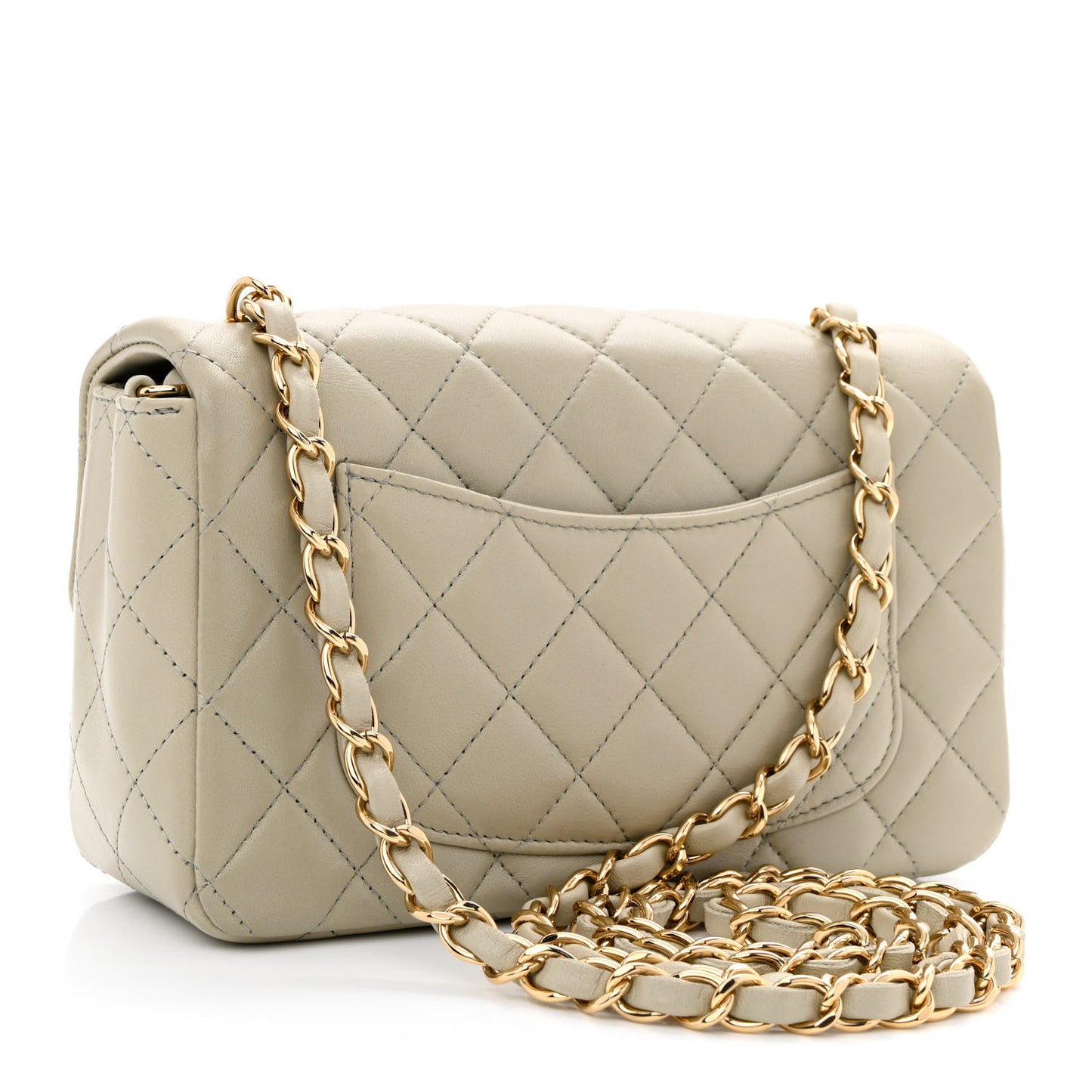 Lambskin Quilted Mini Rectangular Flap Grey