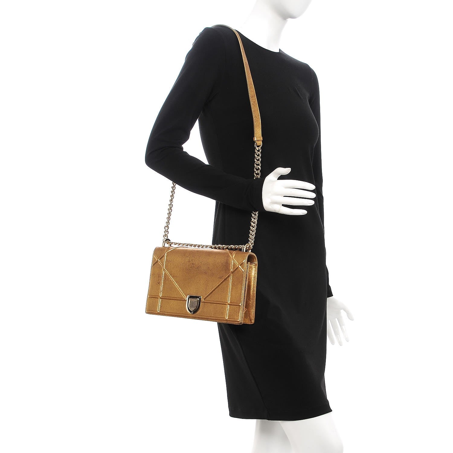 Christian Dior Metallic Brushed Calfskin Medium Diorama Flap Bag Gold 2 of 10