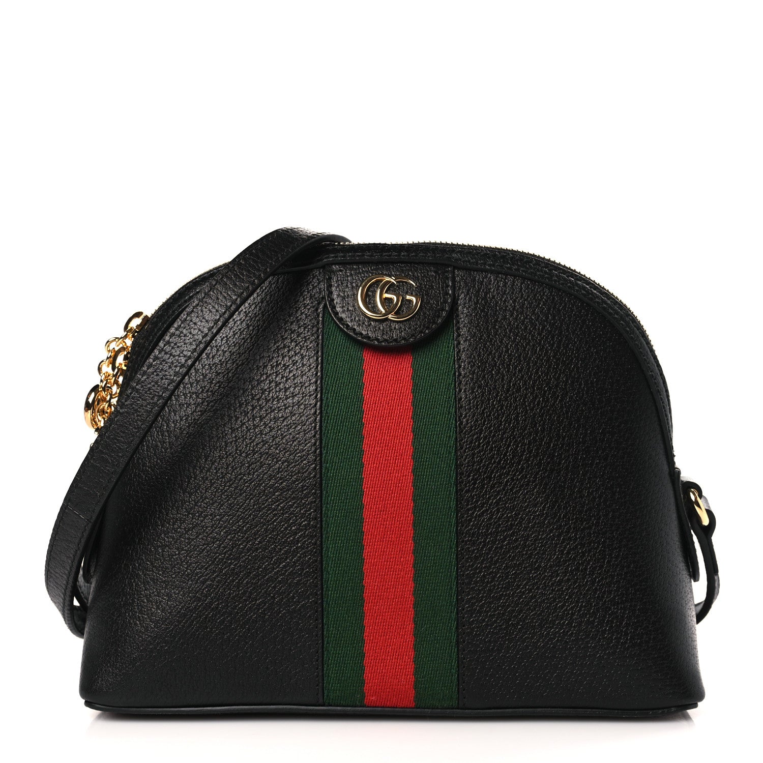 Gucci Calfskin GG Web Small Ophidia Dome Shoulder Bag Black 1 of 10