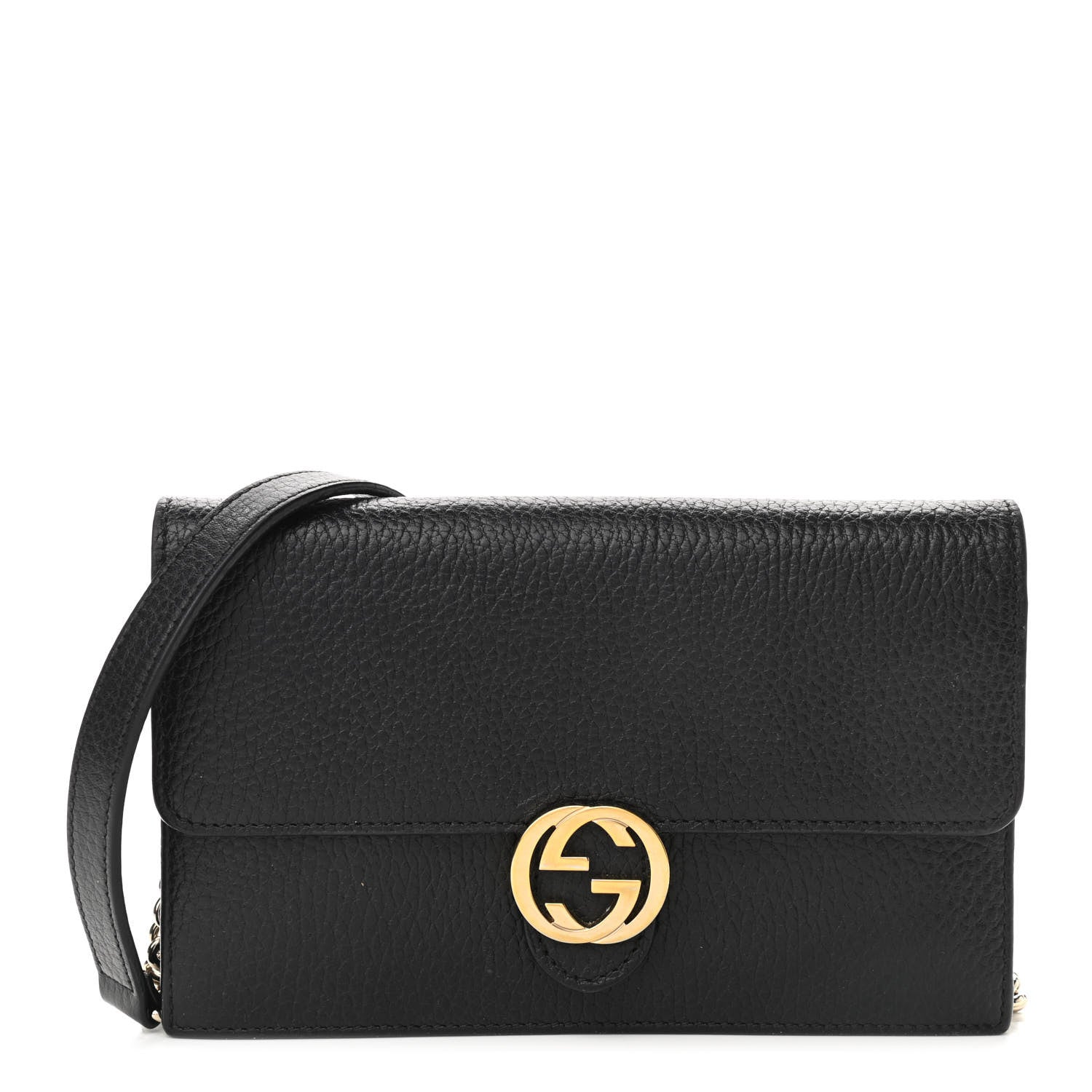 Gucci Dollar Calfskin Interlocking G Chain Wallet Black 1 of 10