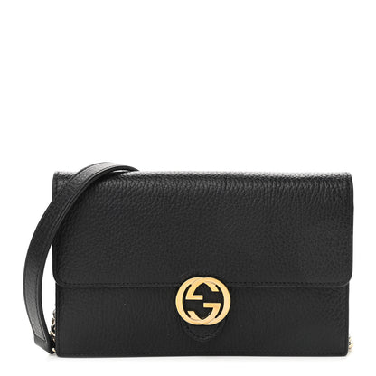 Gucci Dollar Calfskin Interlocking G Chain Wallet Black 1 of 10