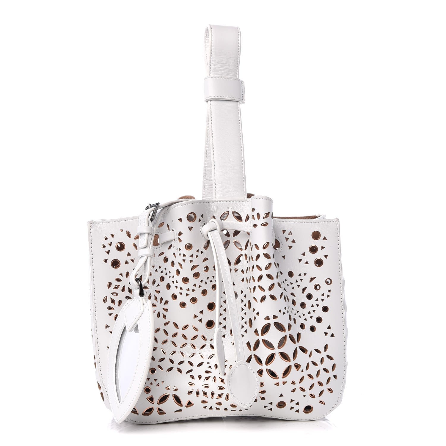 Alaia Lux Calfskin Laser Cut Rose-Marie 19 Bag White 1 of 9
