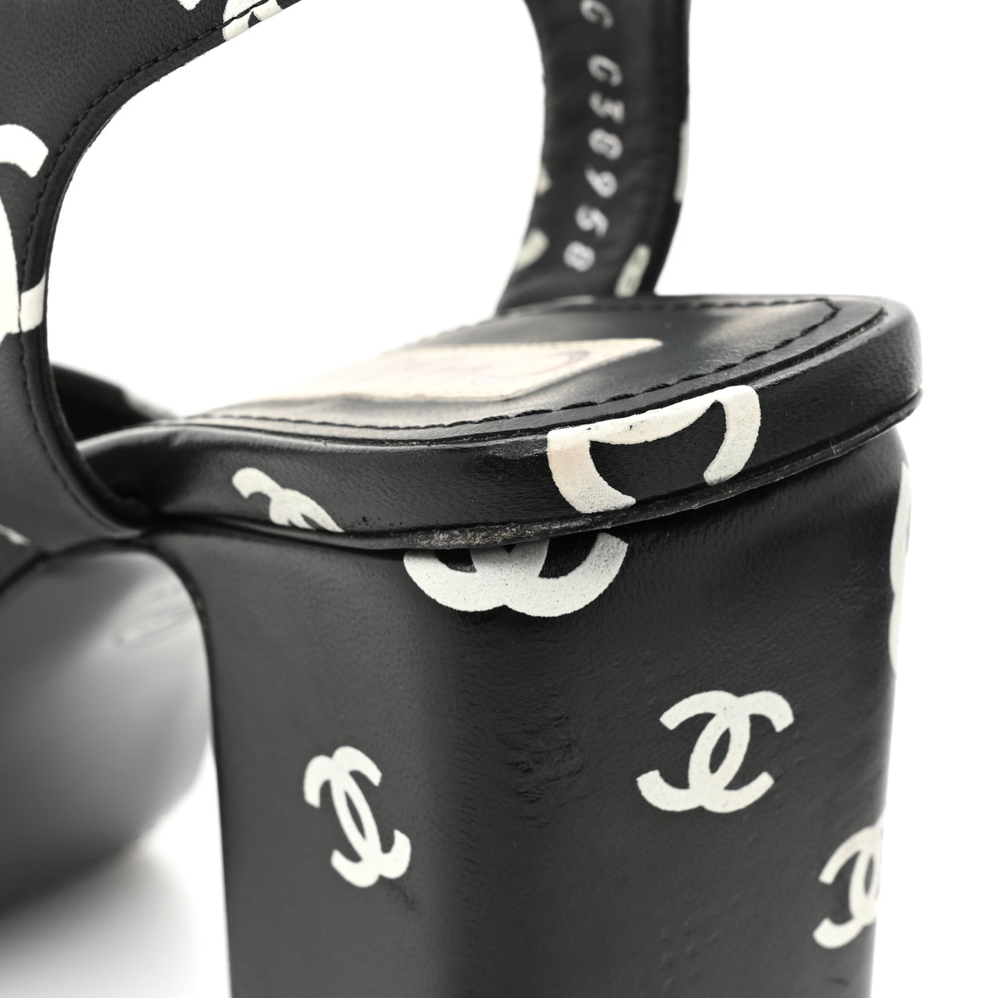 Printed Lambskin CC Platform Sandals 38 Black White