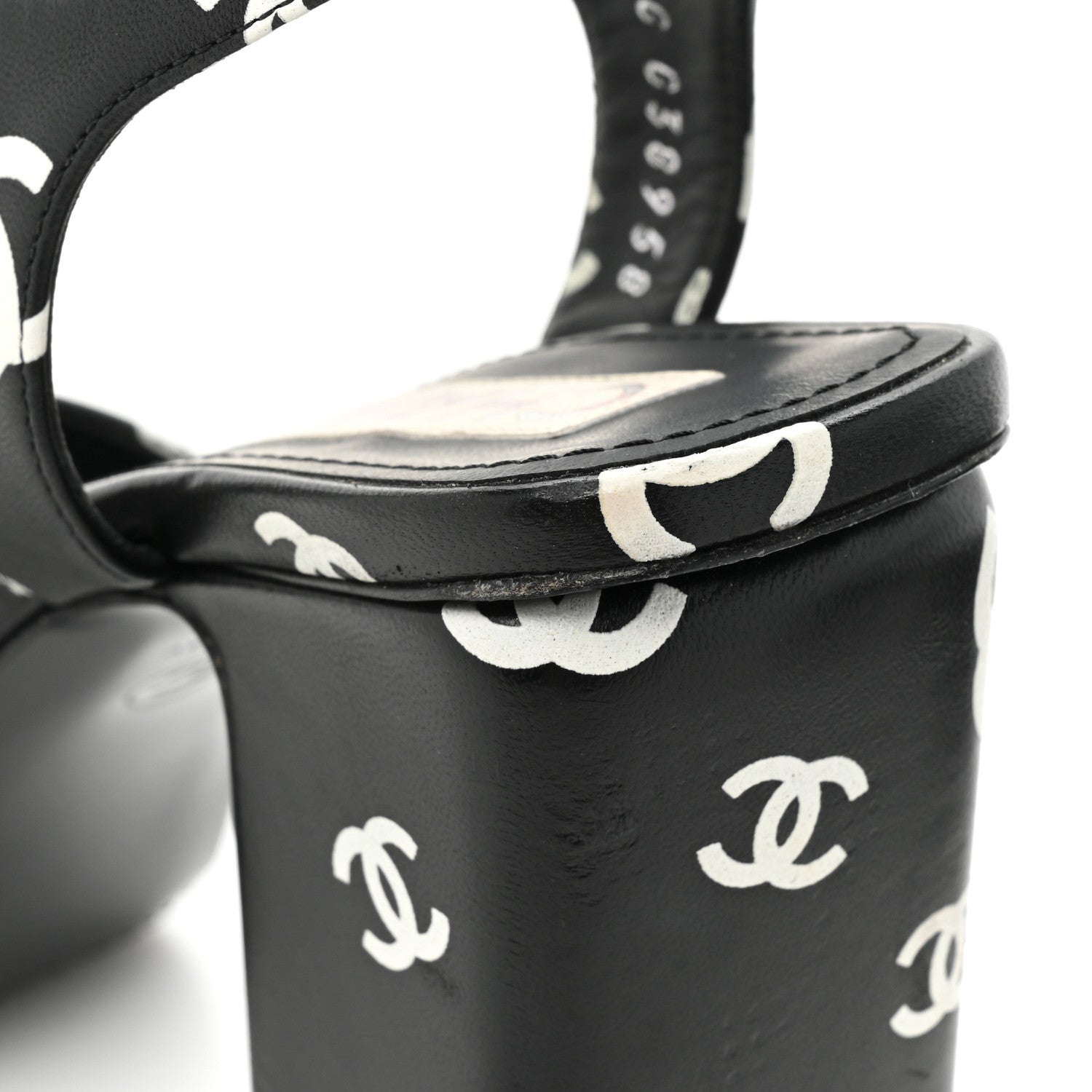 Chanel Printed Lambskin CC Platform Sandals 38 Black White 13 of 15