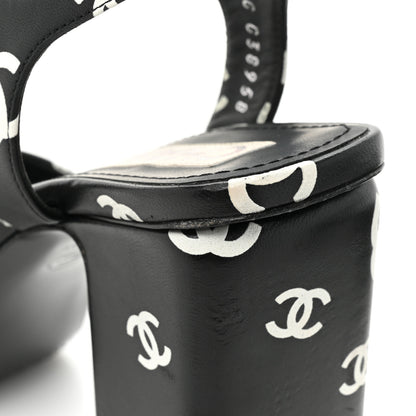 Chanel Printed Lambskin CC Platform Sandals 38 Black White 13 of 15