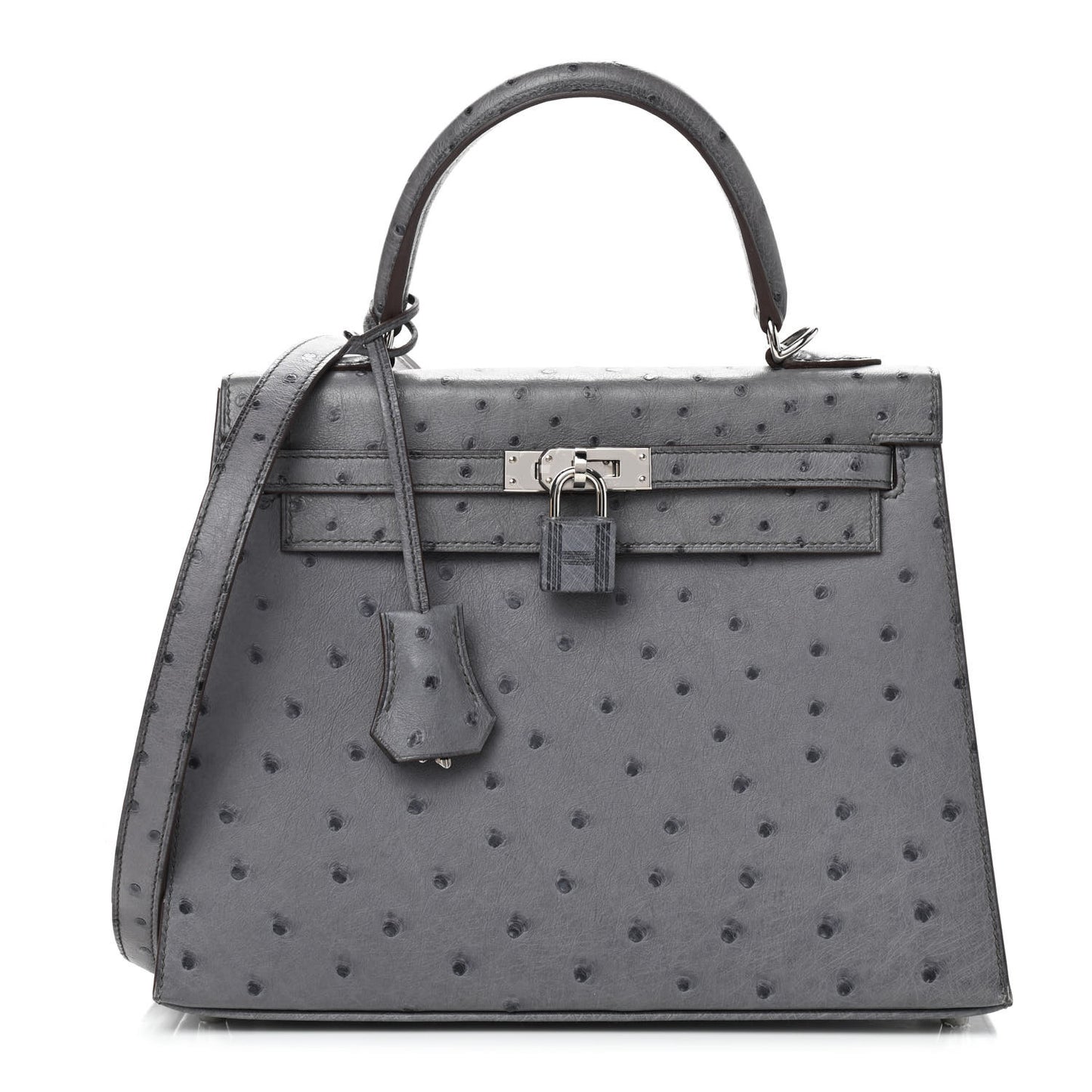 Ostrich Horseshoe Kelly Sellier 25 Gris Agate Bleu Nuit