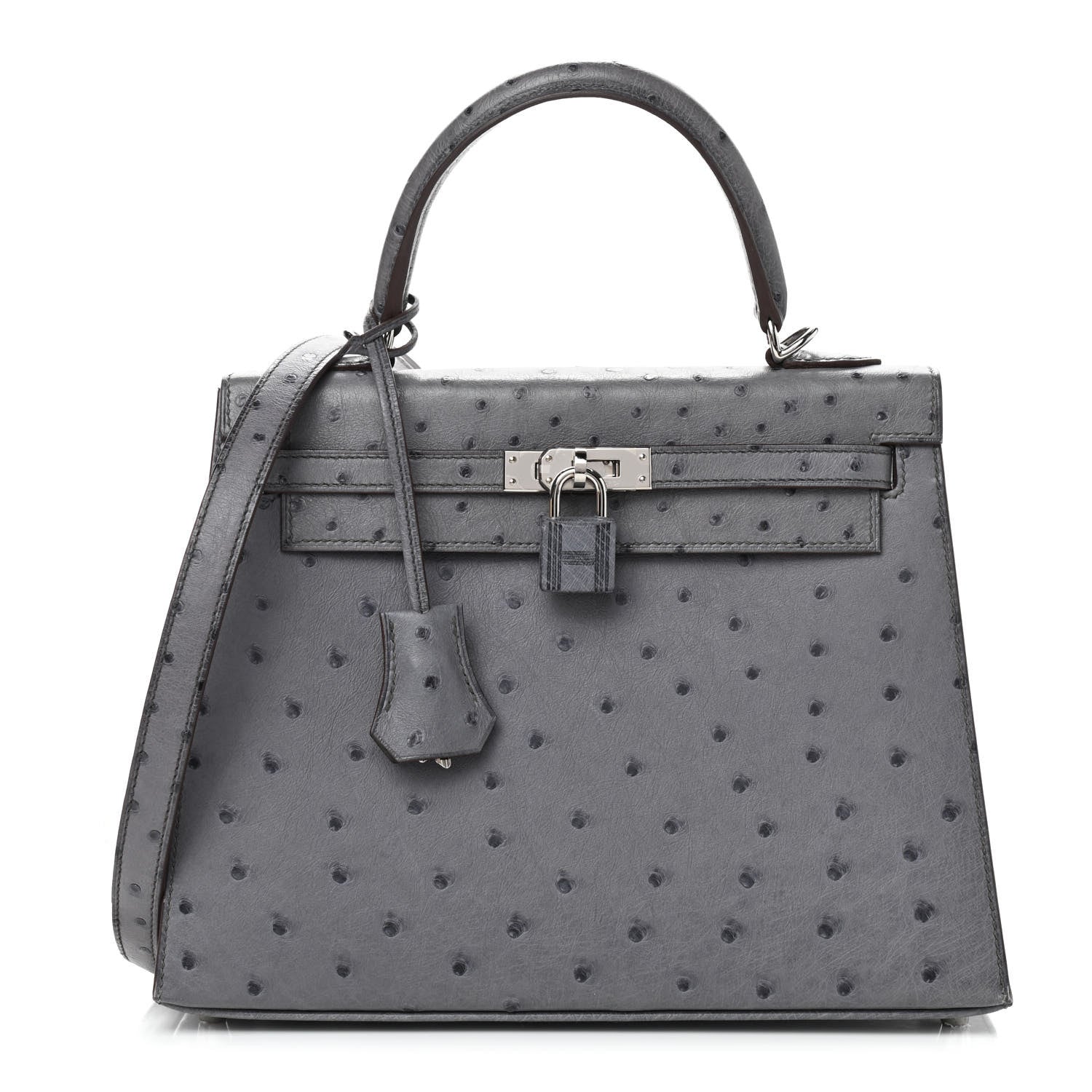 Hermes Ostrich Horseshoe Kelly Sellier 25 Gris Agate Bleu Nuit 1 of 13
