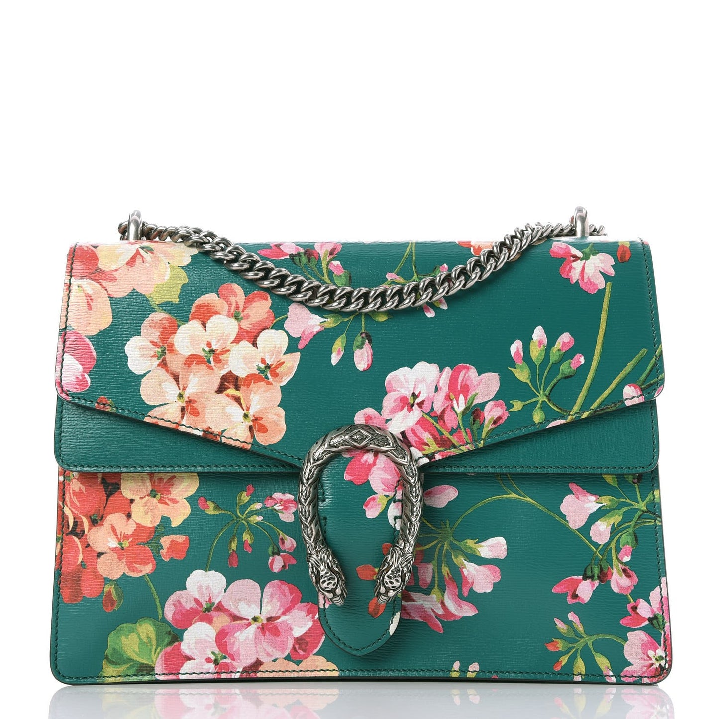Calfskin Blooms Print Medium Dionysus Shoulder Bag Bright Emerald Multicolor