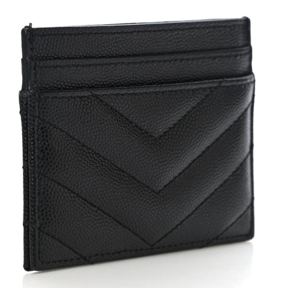 Saint Laurent Grain De Poudre Matelasse Chevron Monogram Credit Card Case Black 3 of 12