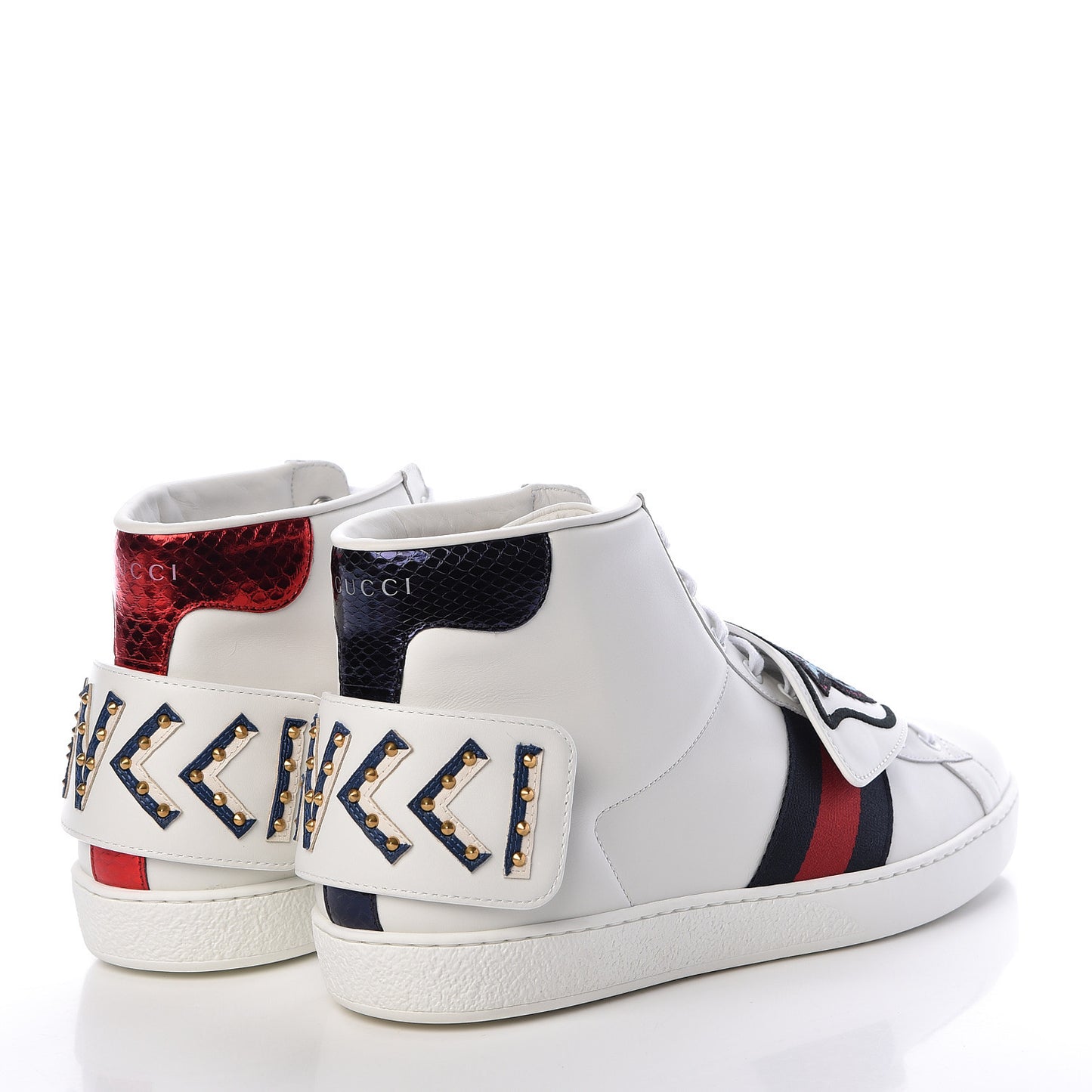 Calfskin Ayers Embroidered Web Mens Ace Removable Patches High Top Sneakers 11 White