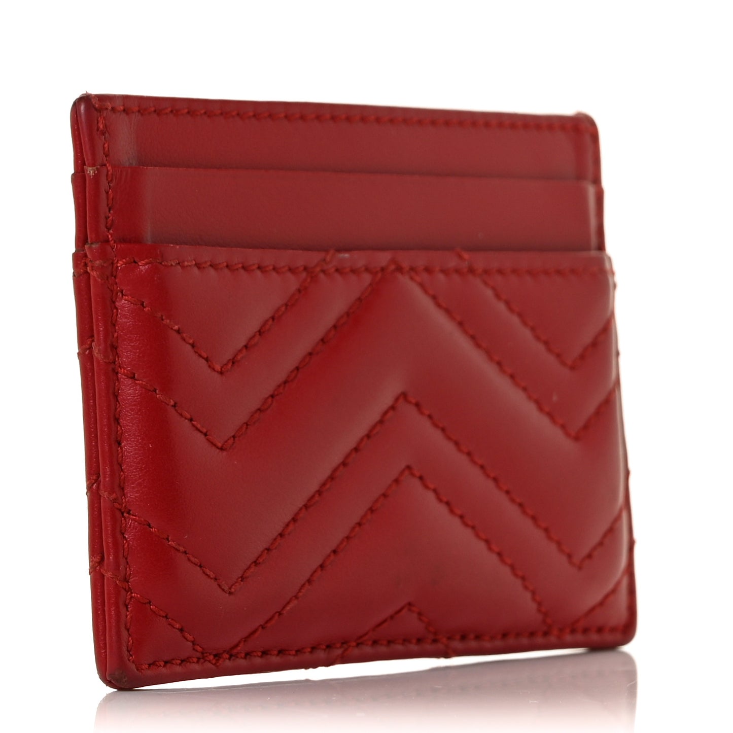 Calfskin Matelasse GG Marmont Card Holder Hibiscus Red