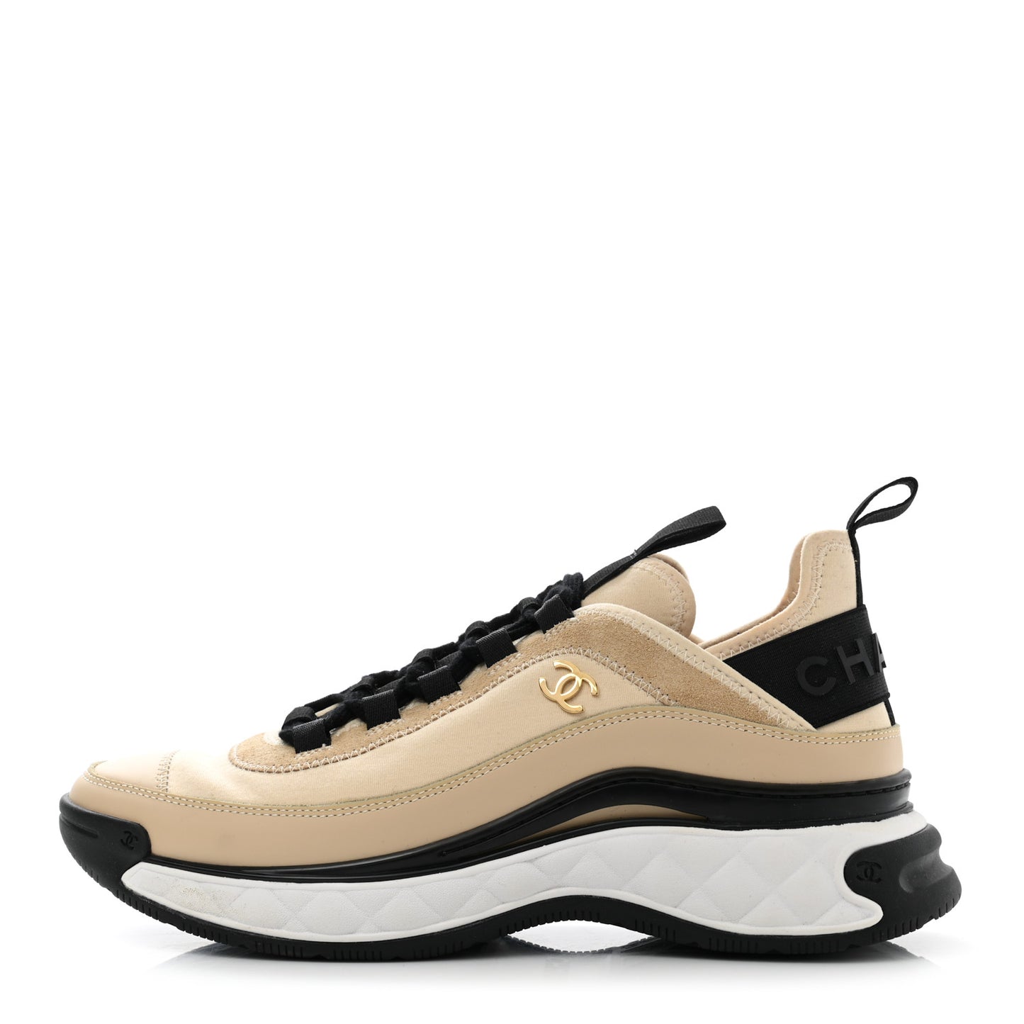 Velvet Calfskin Mixed Fibers CC Sneakers 38.5 Beige