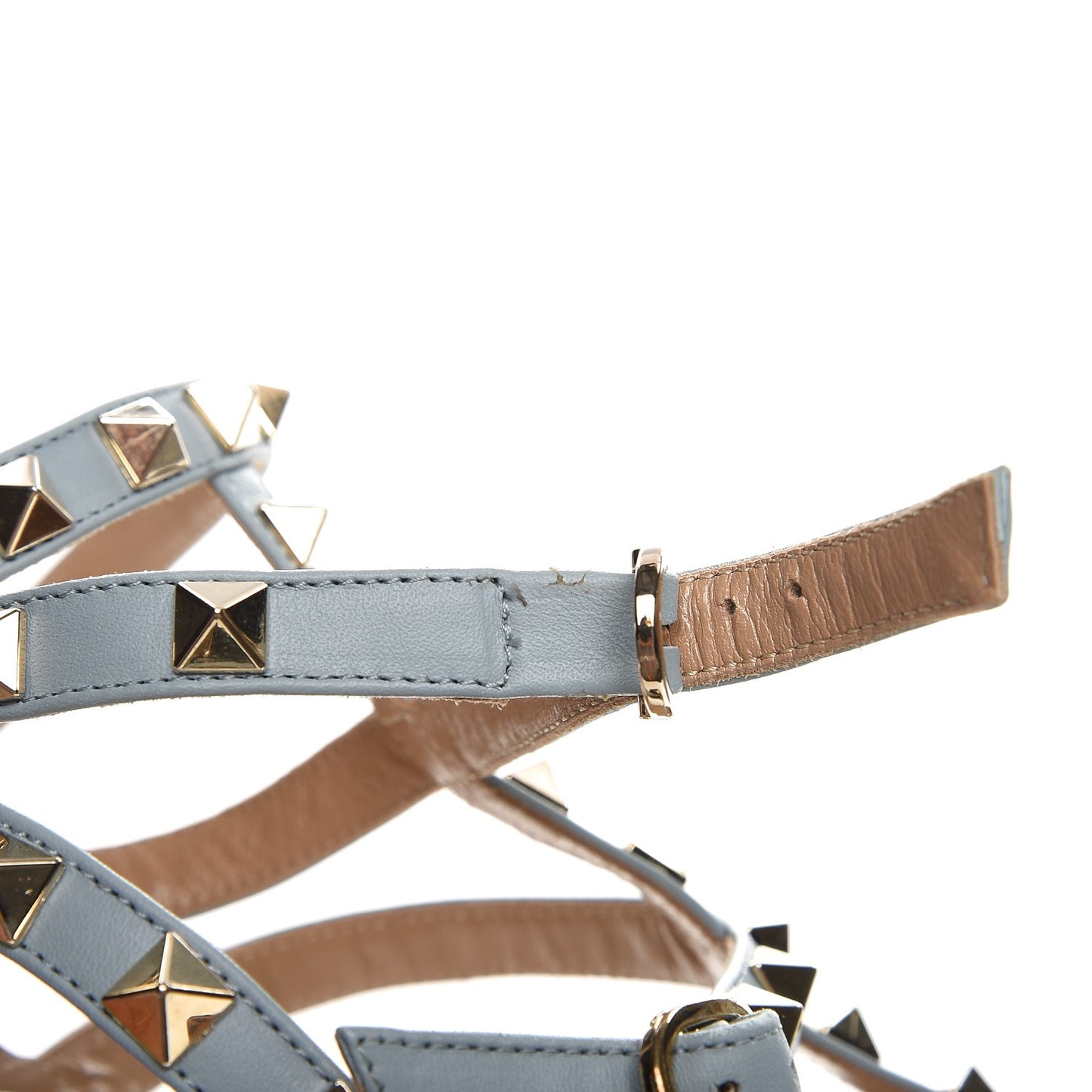 Pebbled Calfskin Rockstud Ankle Strap 65mm Pumps 38.5 Sky Sorbet