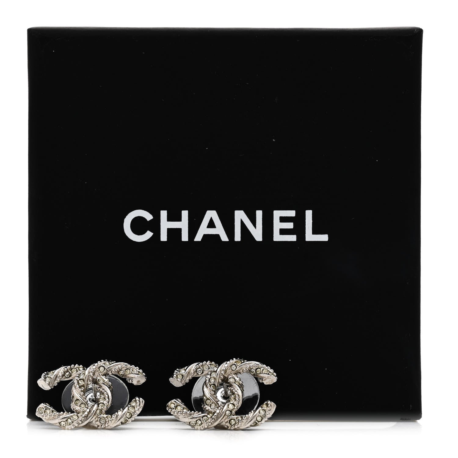 Chanel Crystal Twisted CC Earrings Silver 7 of 7