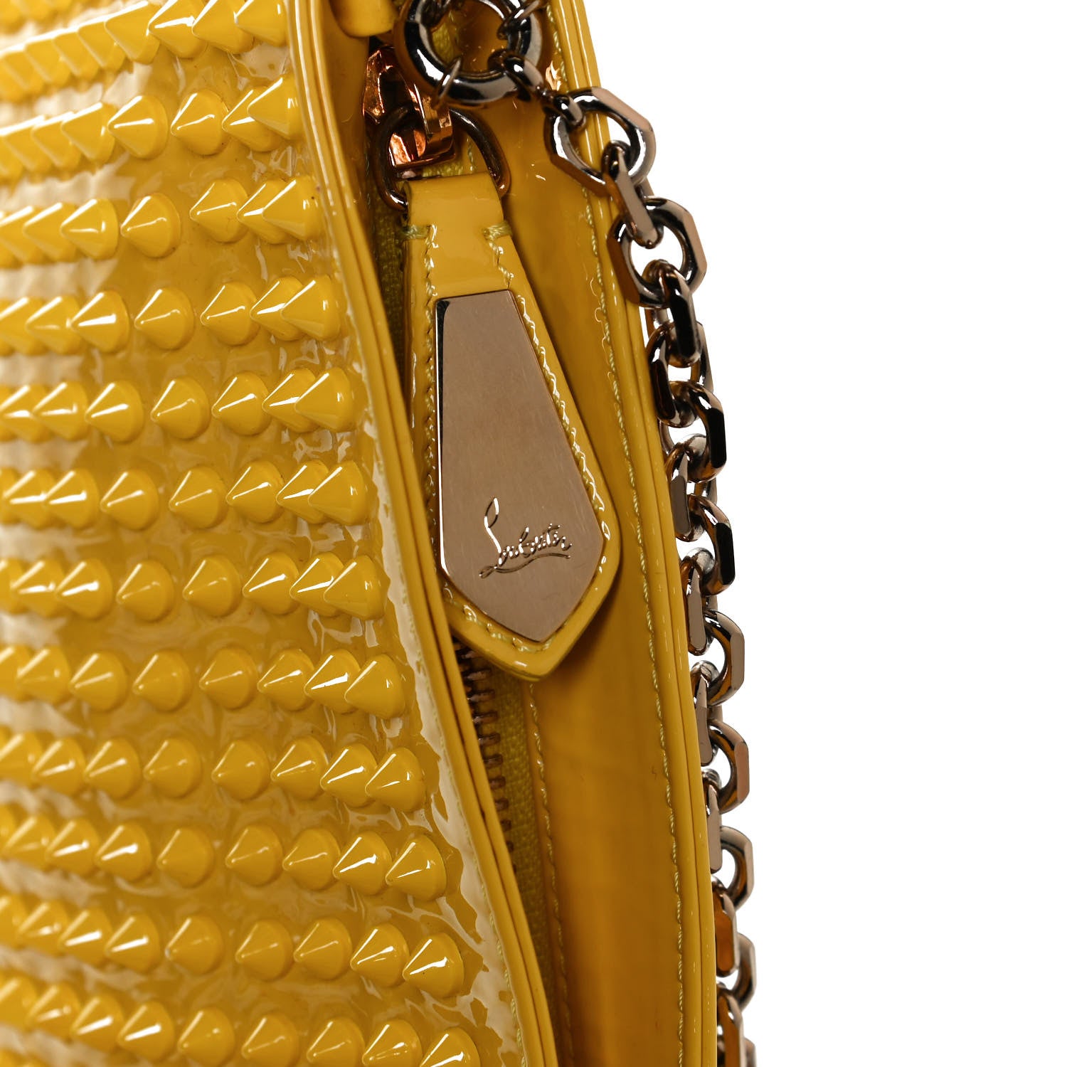 Christian Louboutin Patent Calfskin Studded Loubiposh Chain Clutch Yellow 14 of 14