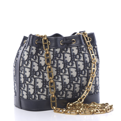 Christian Dior Oblique Drawstring Chain Bucket Bag Blue 2 of 11