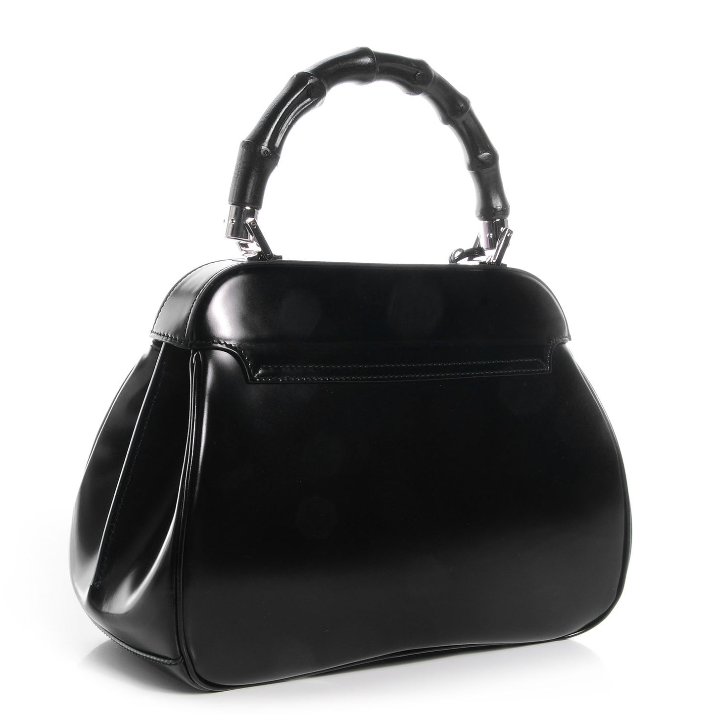 Regent Calfskin Bamboo Medium Lady Lock Top Handle Bag Black