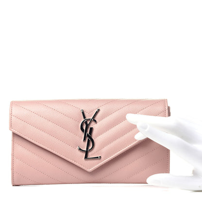Saint Laurent Grain De Poudre Matelasse Chevron Monogram Flap Wallet Pale Pink 2 of 10