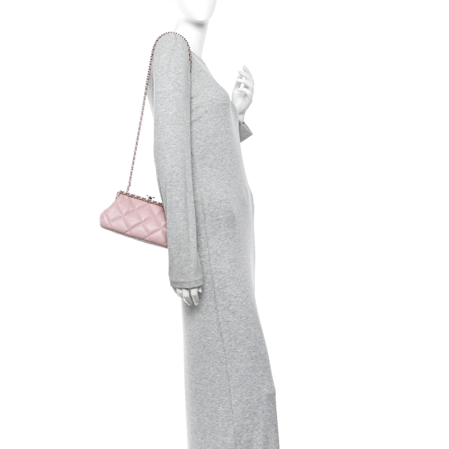 Lambskin Quilted Chain Frame Clutch Pink