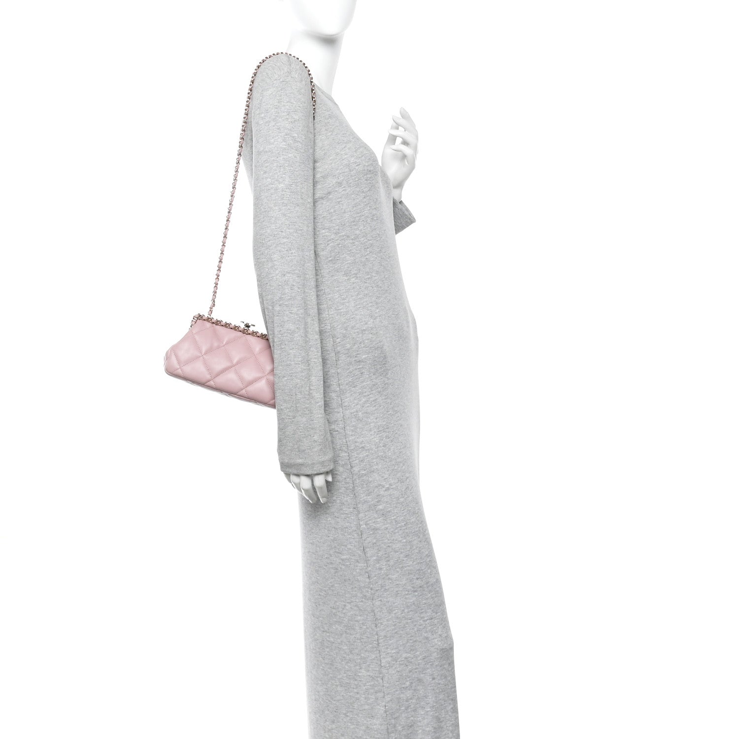 Chanel Lambskin Quilted Chain Frame Clutch Pink 2 of 10