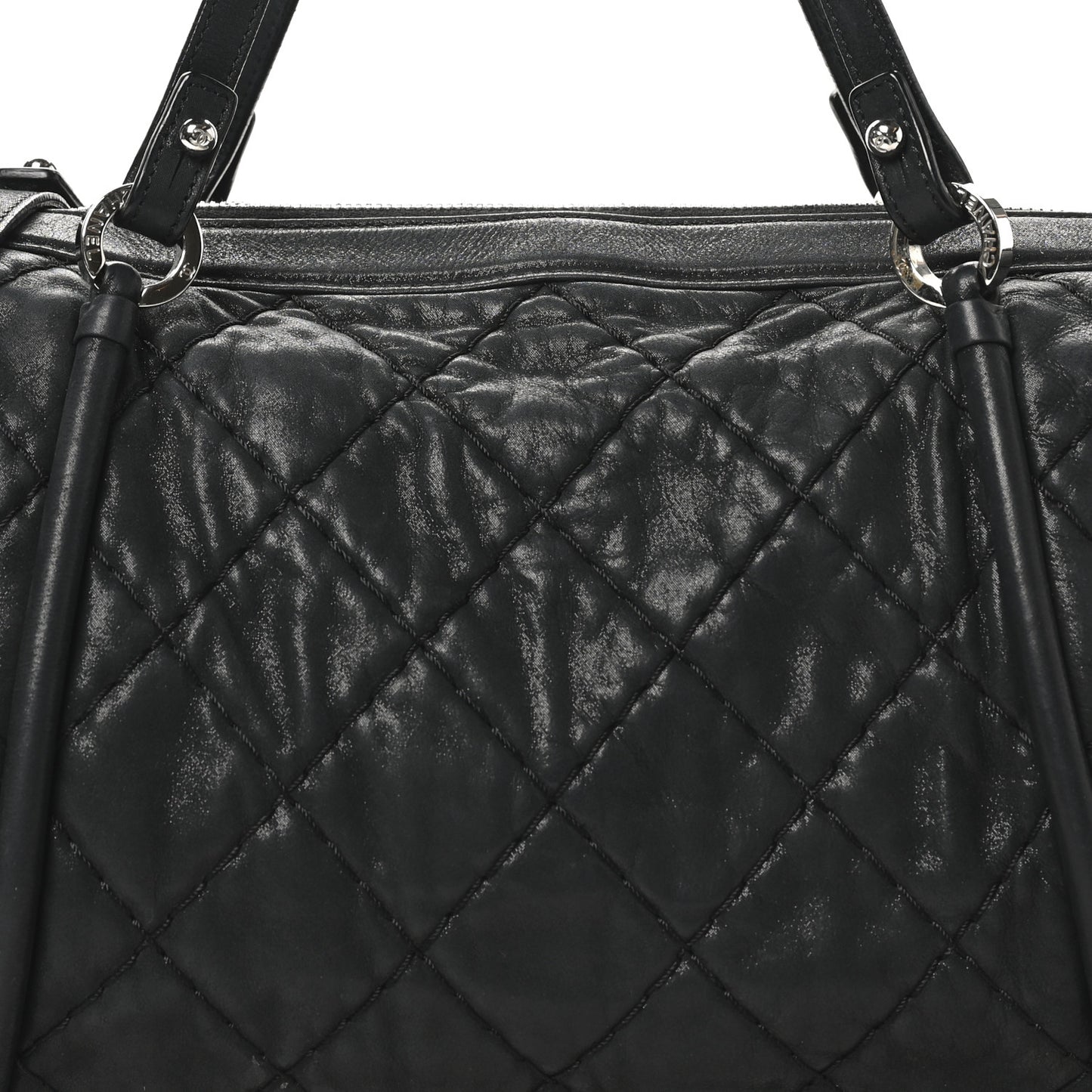 Iridescent Calfskin Quilted Relax CC Bowler Bag Black