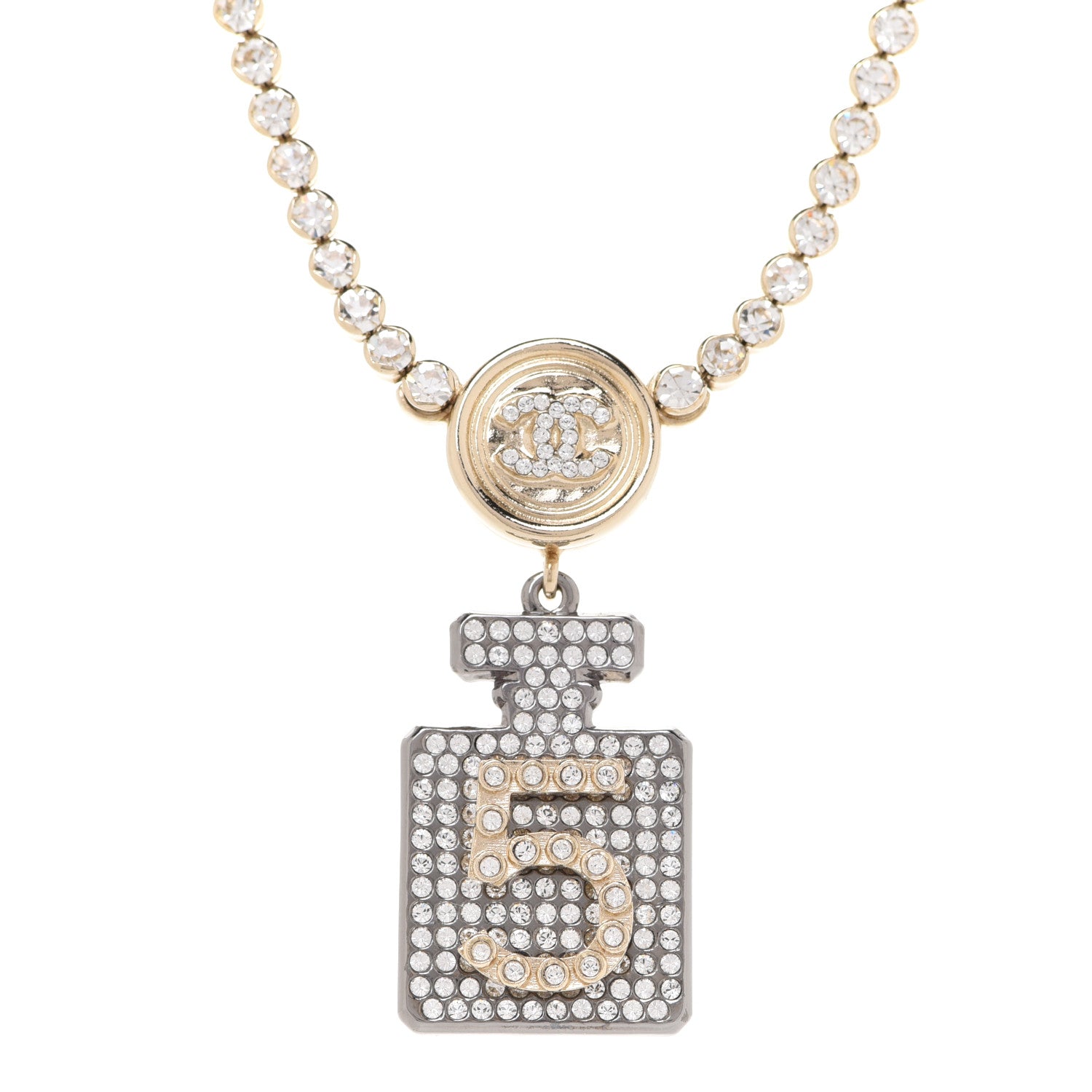 Chanel Crystal CC Perfume Bottle Necklace Gold 4 of 7