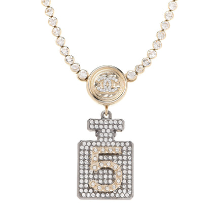 Chanel Crystal CC Perfume Bottle Necklace Gold 4 of 7