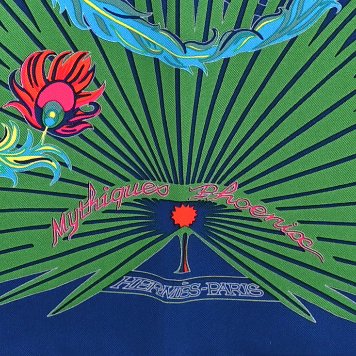 Hermes Silk Mythiques Phoenix Coloriage Scarf 90 Bleu Royal Rose White 2 of 4