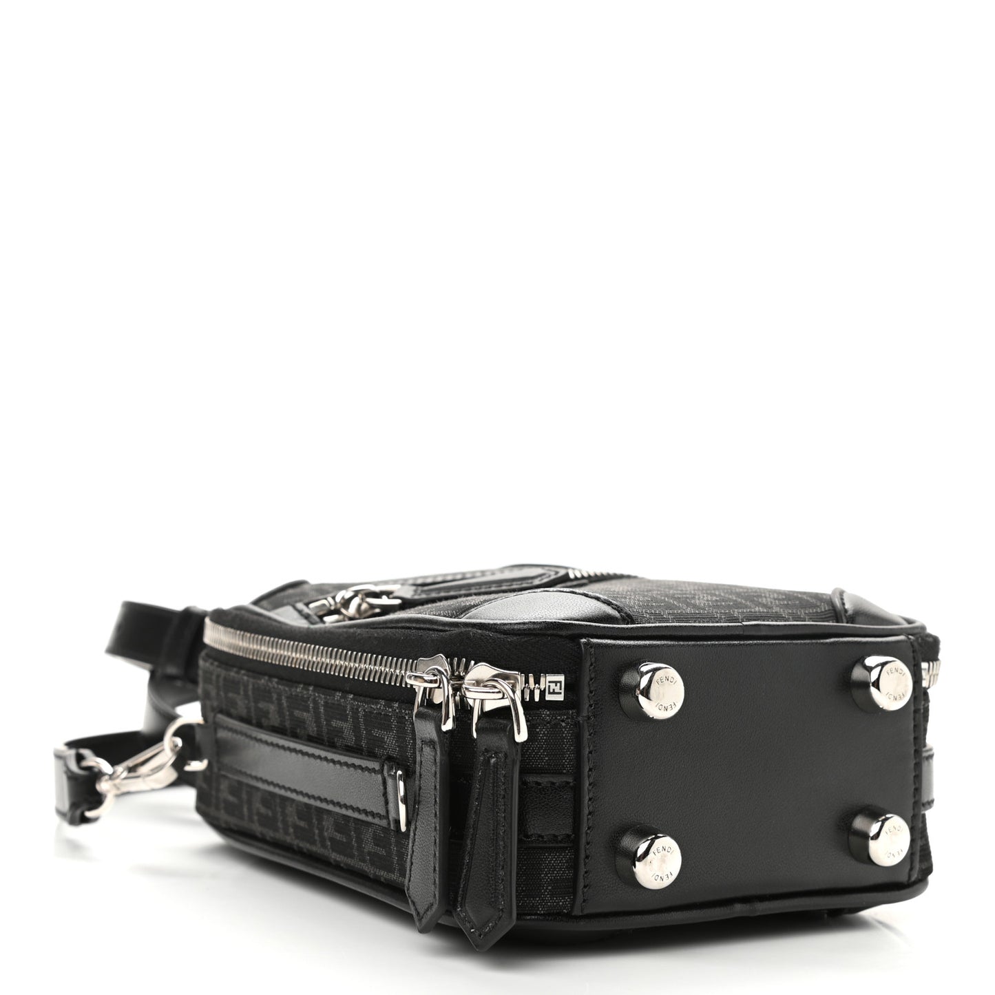 Recycled Fabric Jacquard Vitello Astro Micro FF Mini Trolley Bag Asfalto Black