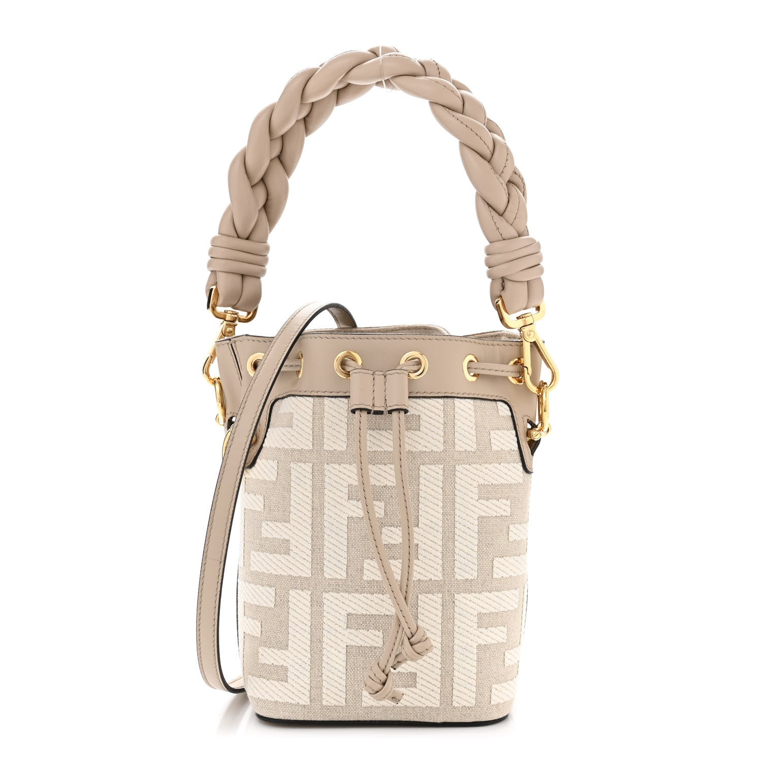 Fendi Canvas Nappa F is Fendi FF Embroidered Mini Mon Tresor Bucket Bag Grezzo White Nuvola 1 of 10
