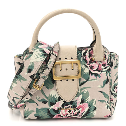 Burberry Soft Grain Calfskin Floral Print Medium Buckle Tote Natural Emerald Green 1 of 13