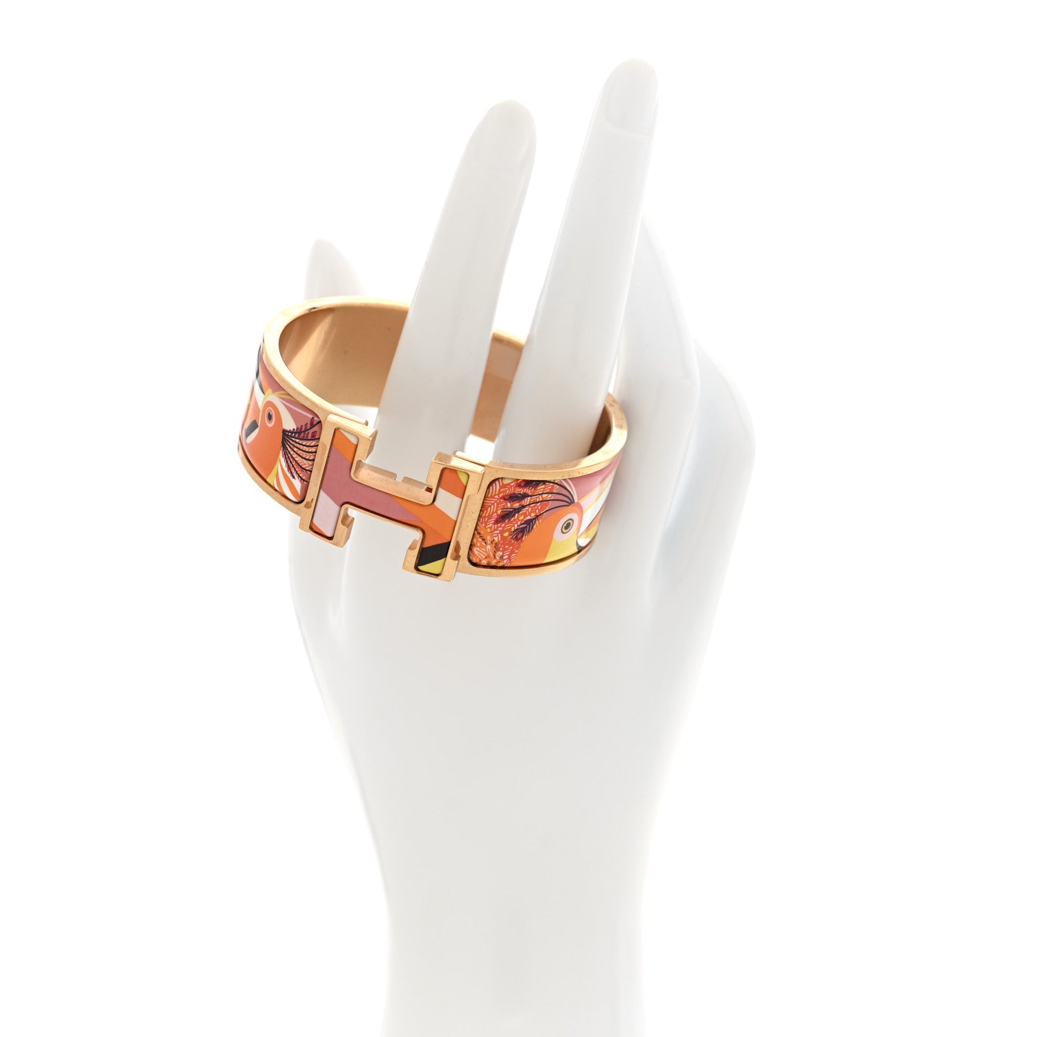 Hermes Enamel Printed Wide Toucans De Paradis Clic Clac H Bracelet