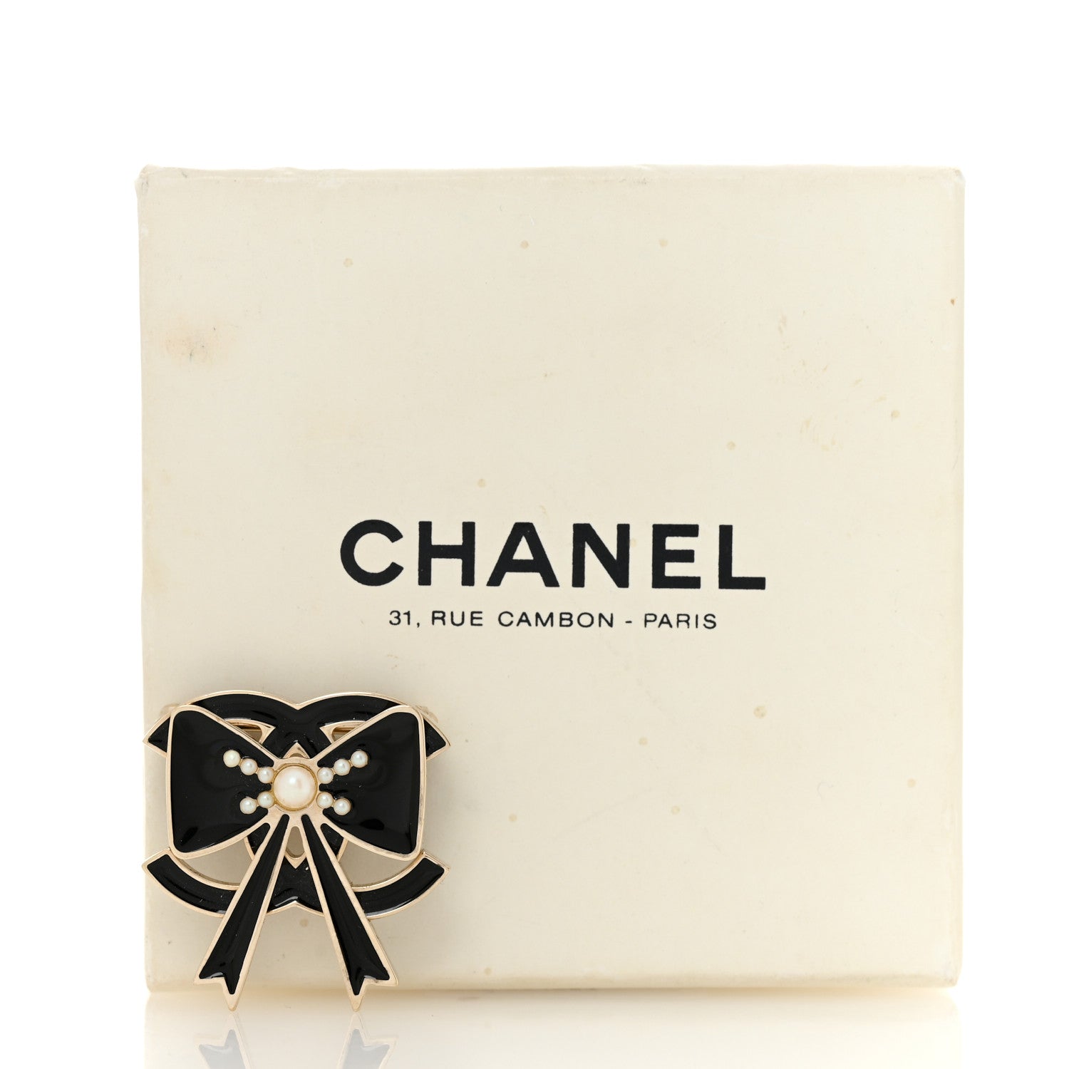 Chanel Metal Enamel Pearl CC Bow Brooch Black Gold 4 of 4