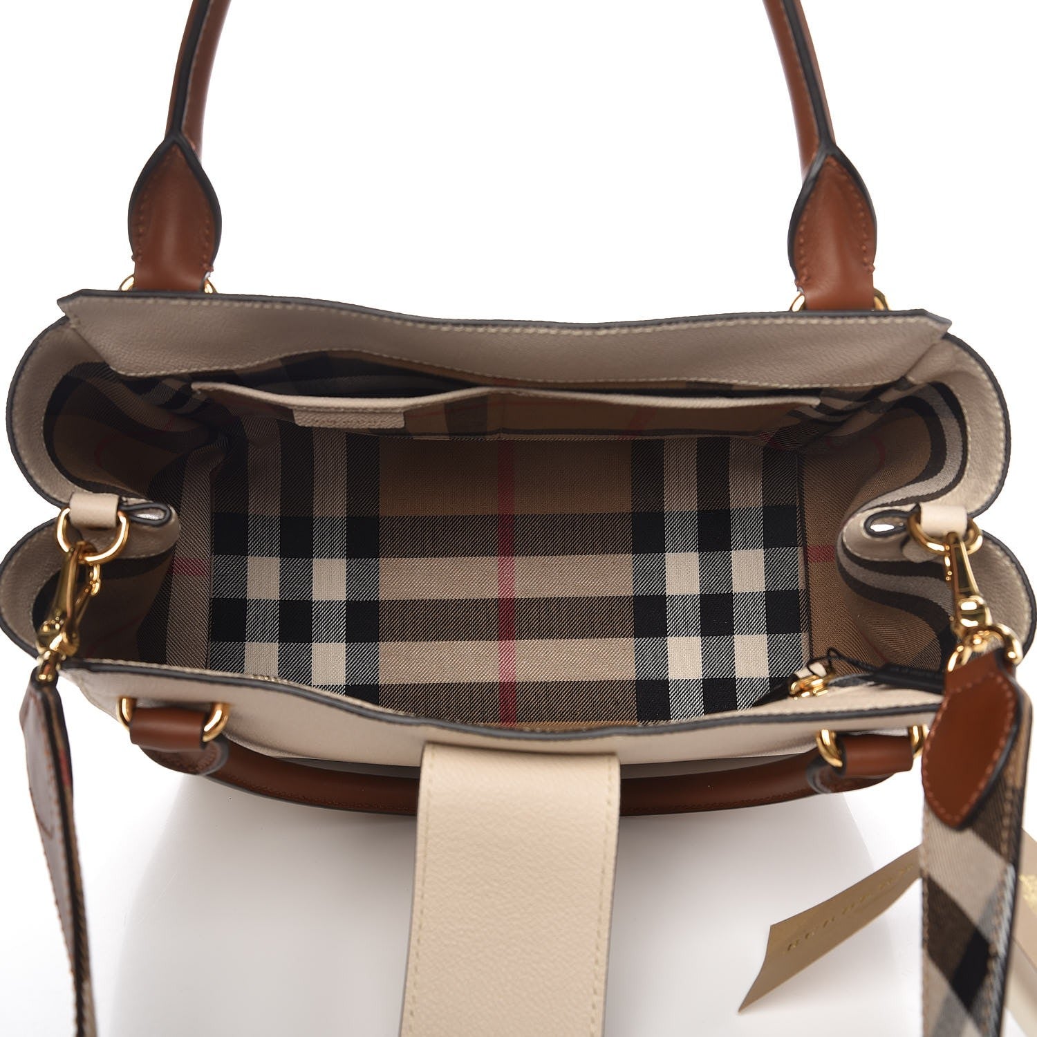 Burberry Soft Grain Calfskin Medium Buckle Tote Black Limestone 6 of 9