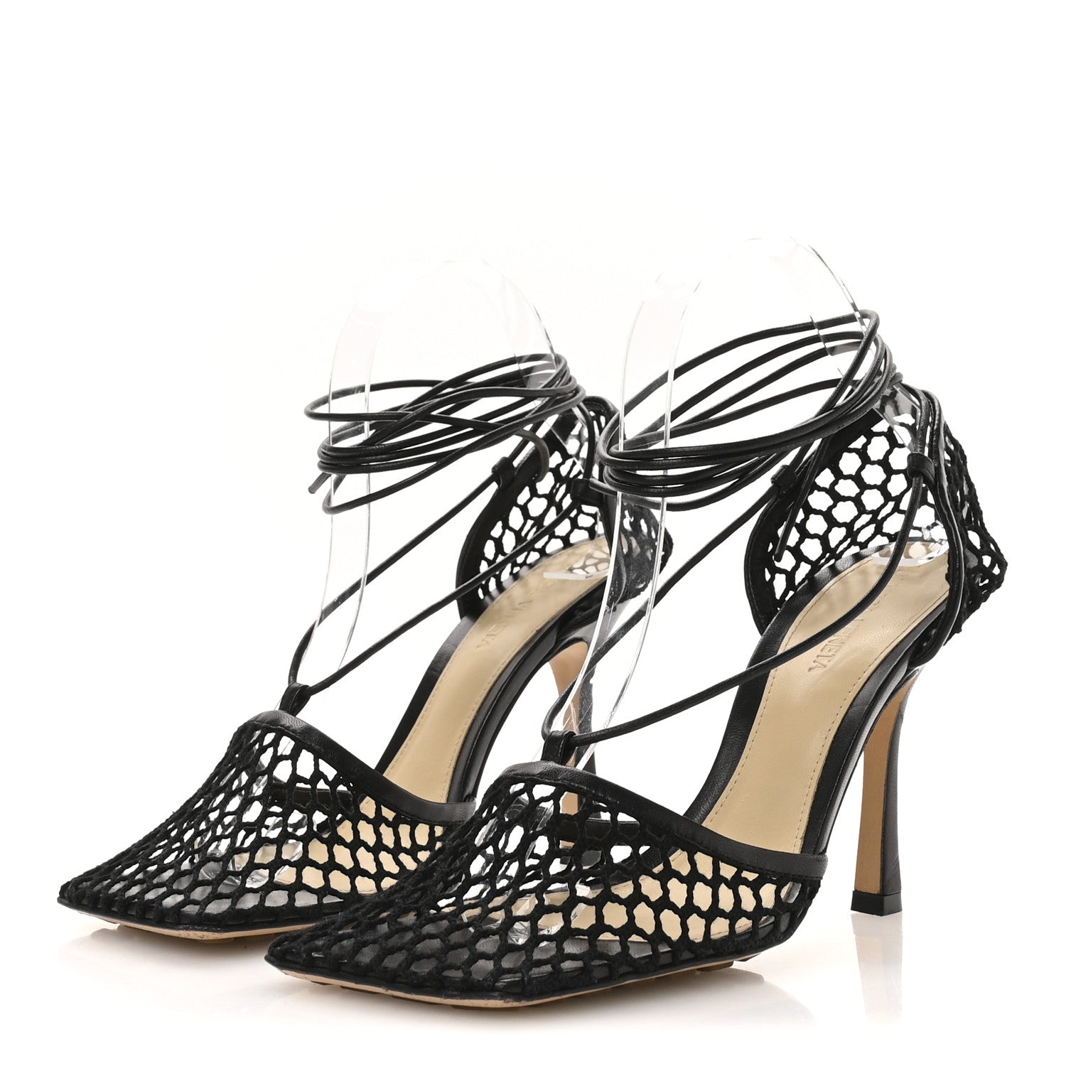 Bottega Veneta Mesh Nappa Stretch Ankle Tie 90mm Sandals 38.5 Black 4 of 8