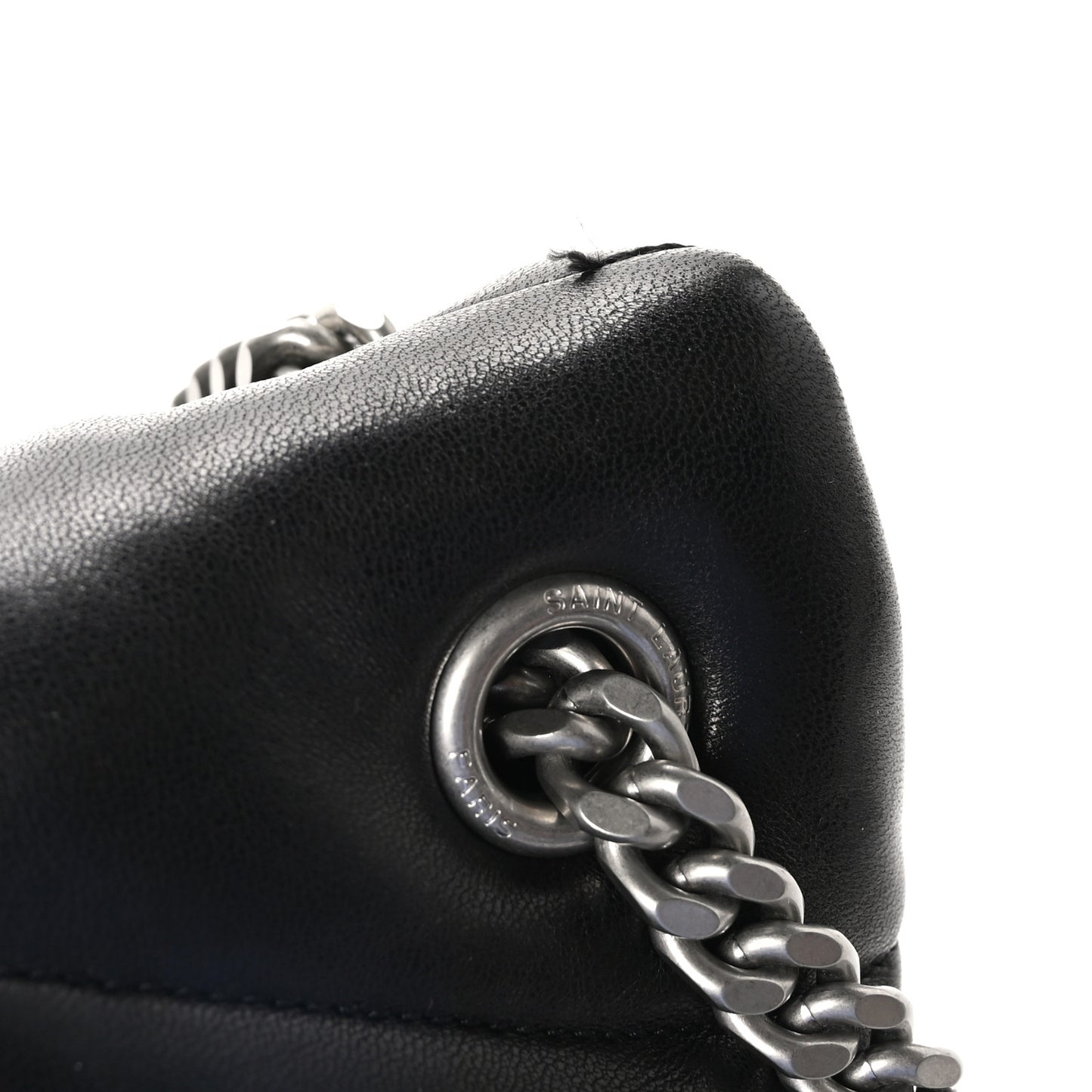 Lambskin Quilted Medium Loulou Puffer Monogram Chain Satchel Black