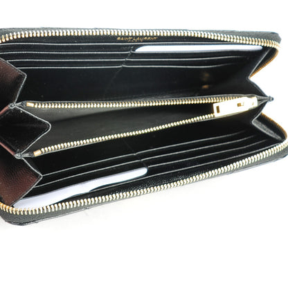 Saint Laurent Grain De Poudre Matelasse Chevron Monogram Zip Around Wallet Black 5 of 7