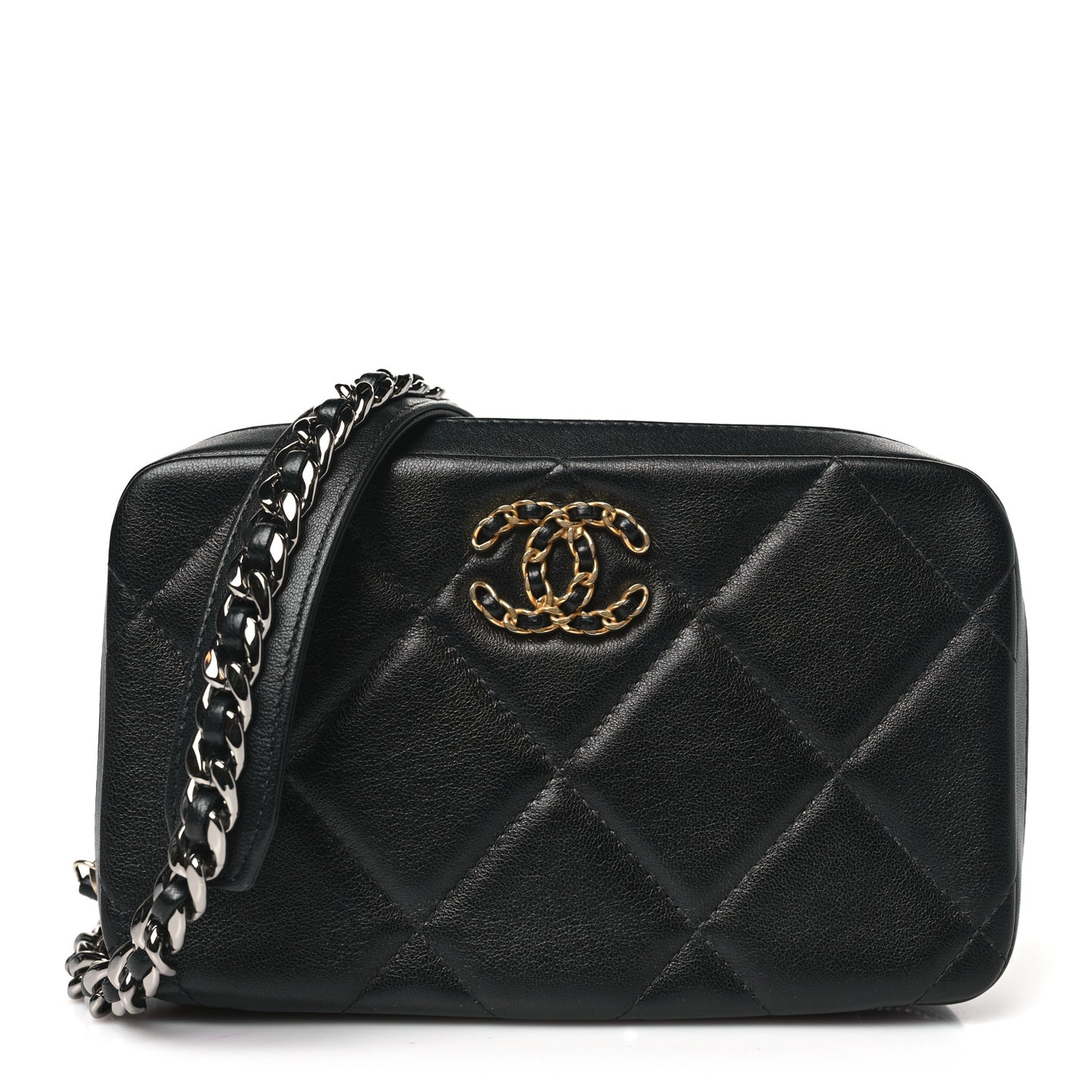 Lambskin Quilted Chanel 19 Camera Crossbody Case Black