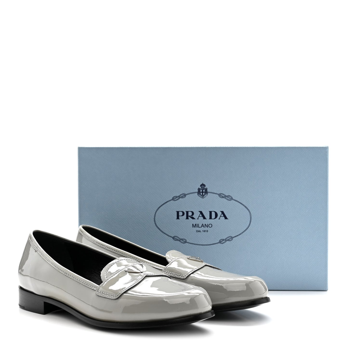 Vernice Metal Triangle Logo 25mm Loafers 38 Granito