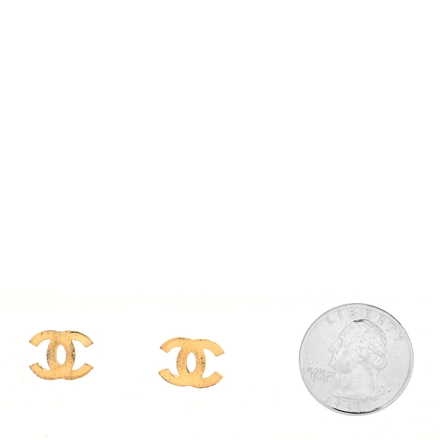 Chanel Metal CC Stud Earrings Gold 2 of 4