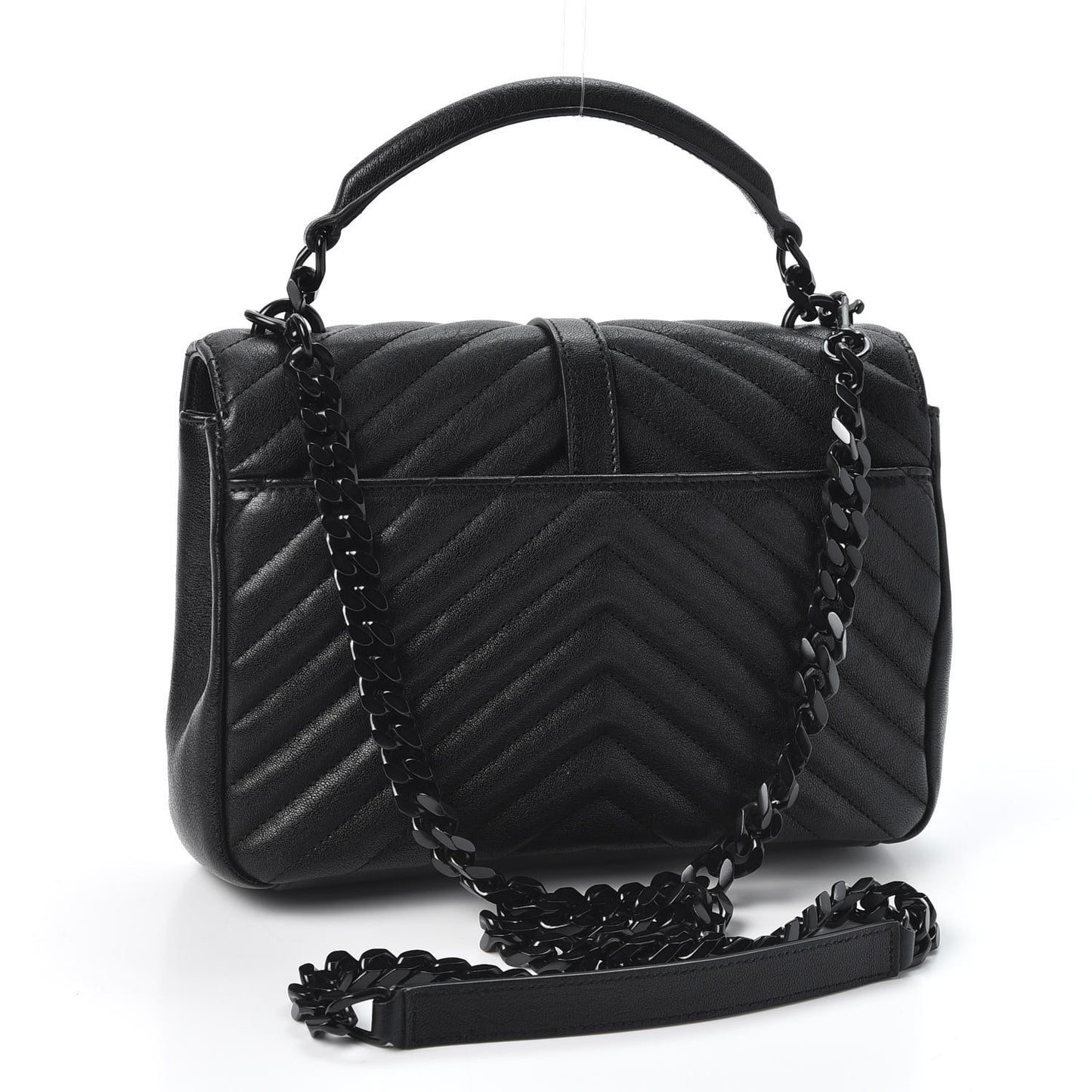 Sheepskin Matelasse Chevron Monogram Medium College Bag Black