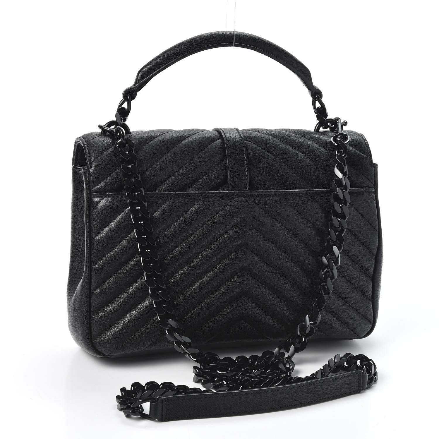 Saint Laurent Sheepskin Matelasse Chevron Monogram Medium College Bag Black 2 of 9