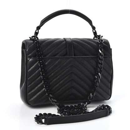 Saint Laurent Sheepskin Matelasse Chevron Monogram Medium College Bag Black 2 of 9