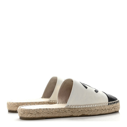 Chanel Iridescent Goatskin CC Espadrille Mules 39 Ivory Black 3 of 4