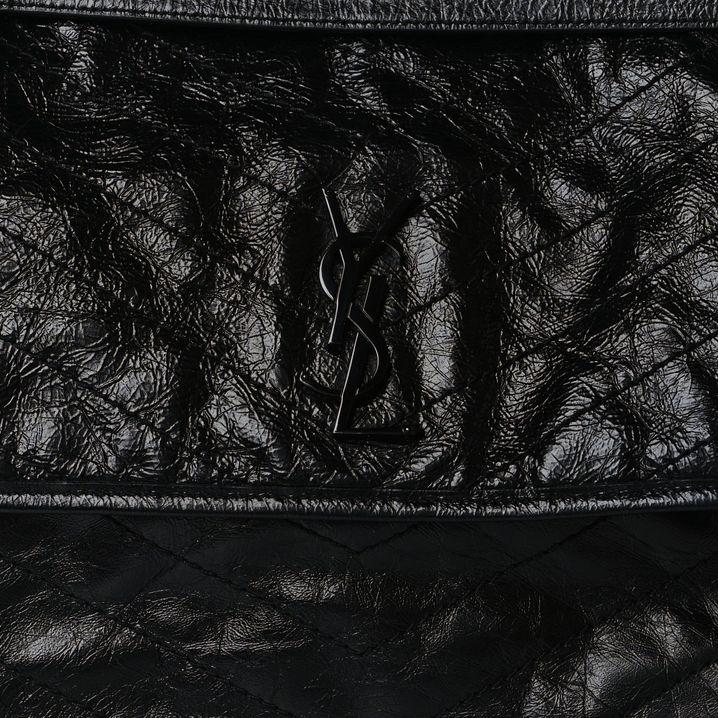 Crinkled Calfskin Matelasse Monogram Medium Niki Chain Satchel Black