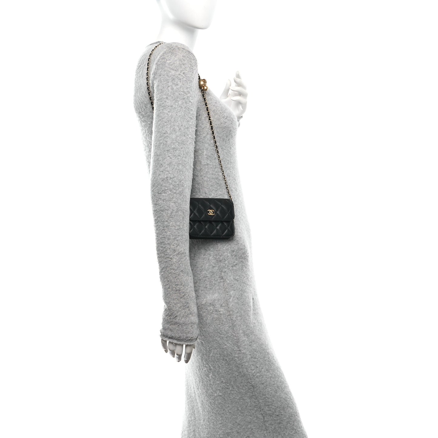 Lambskin Quilted Pearl Crush Flap With Chain Black