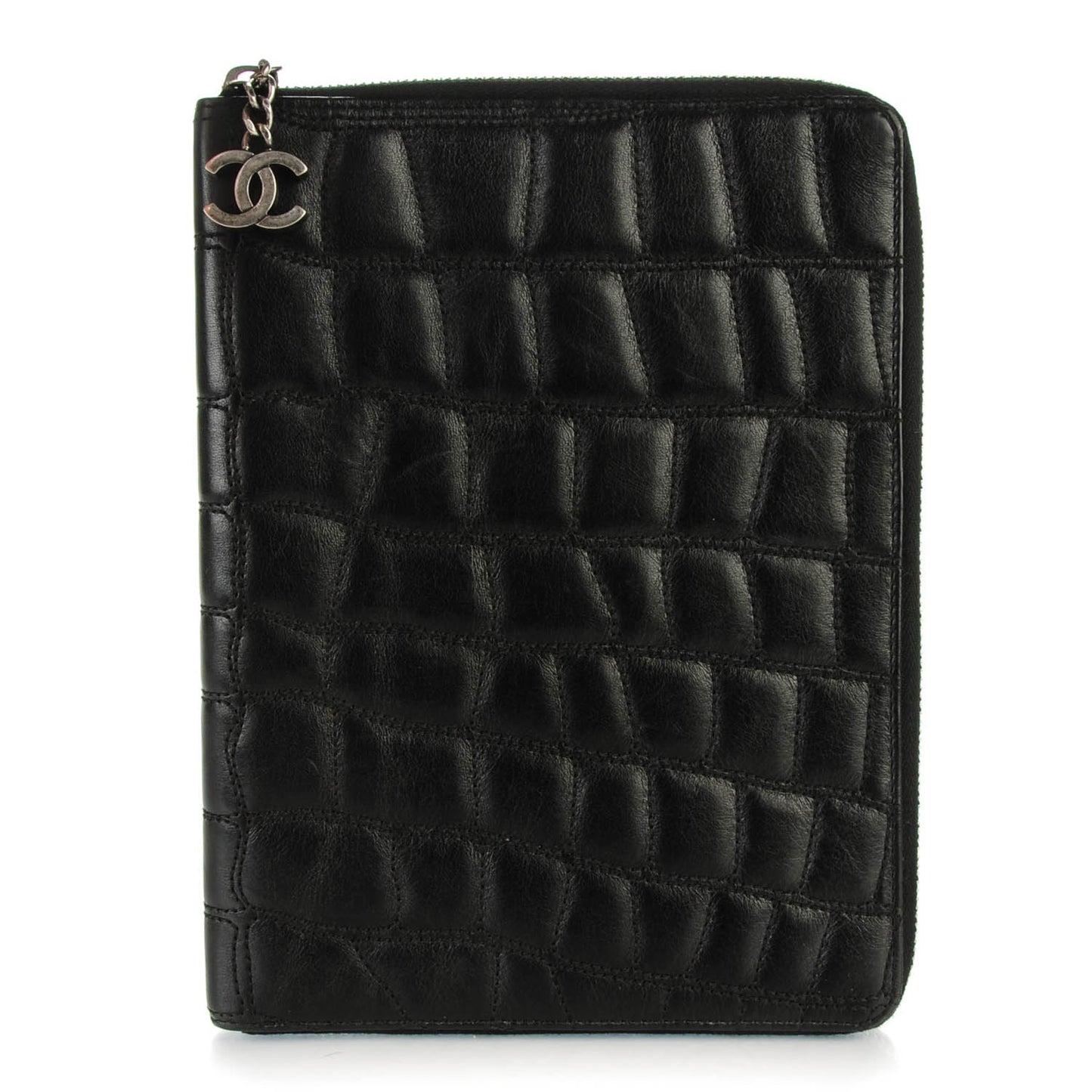 Calfskin Coco's Croc Zip Around Notebook Cover Black