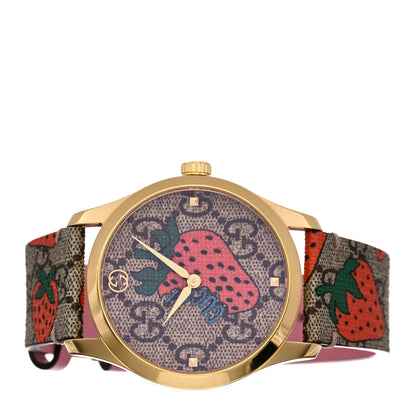 Gucci Stainless Steel Canvas 38mm G-Timeless GG Supreme Strawberry Quartz Watch Brown 2 of 4