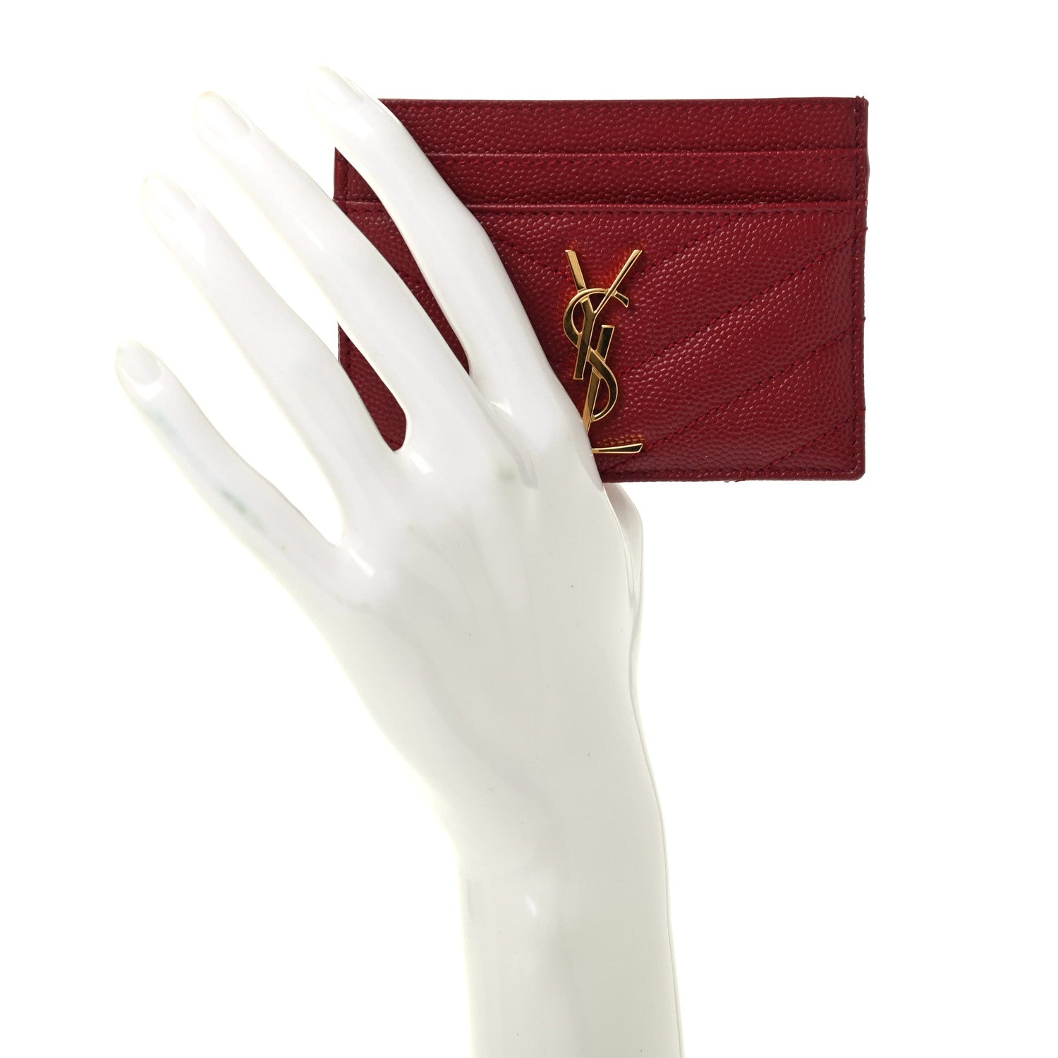 Saint Laurent Grain De Poudre Matelasse Chevron Monogram Credit Card Case Opyum Red 2 of 7
