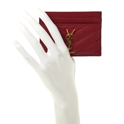 Saint Laurent Grain De Poudre Matelasse Chevron Monogram Credit Card Case Opyum Red 2 of 7